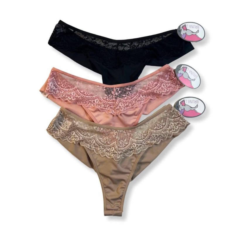 tanga em poliéster e renda fio duplo